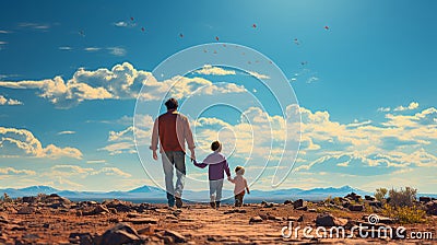 Colorful Fathers Day illustration of kid holding father. Generative AI. Cartoon Illustration