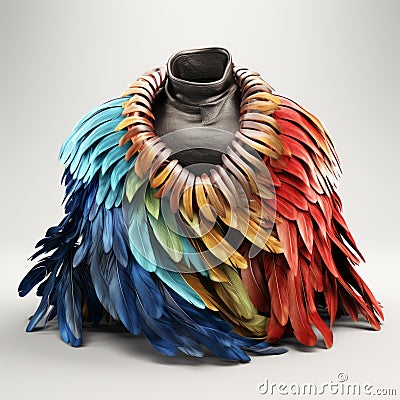Colorful Feathered Coat: A Stunning 3d Model Inspired By Amy Judd And Ingrid Baars Stock Photo