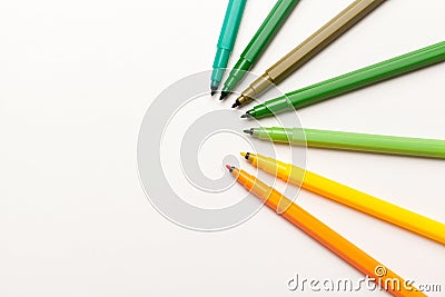 Colorful Felt Tip Pens on a white background close up Stock Photo