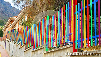 Colorful Fence at School Stock Photo