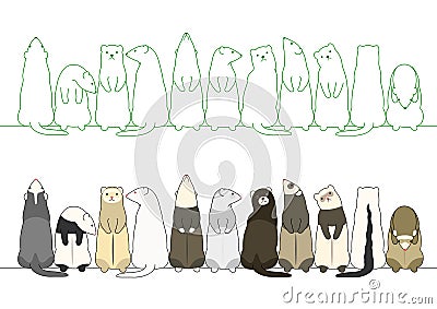 Colorful ferrets in a row Vector Illustration