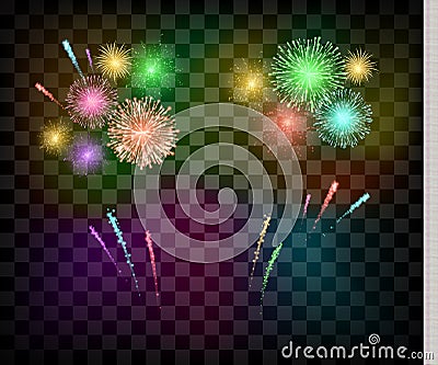 Colorful Festival fireworks. banner for Diwali or Christmas an ather holiday and event. Vector illustration Vector Illustration