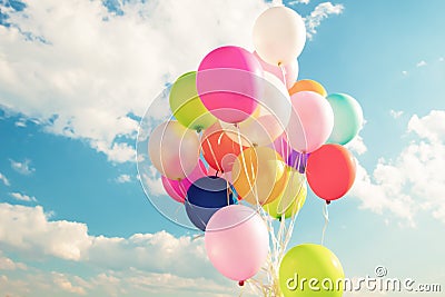 Colorful festive balloons over blue sky Stock Photo
