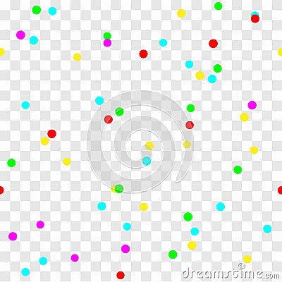 Colorful festive confetti on transparent seamless background Vector Illustration