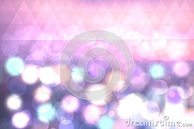 Colorful festive pastel light bokeh abstract texture with blurred circles and triangels. Stock Photo