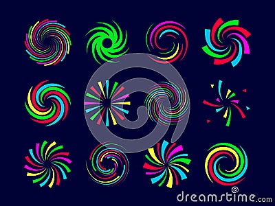 Colorful festive spirals twist and swirls fireworks set Vector Illustration