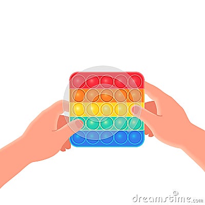 Colorful fidget sensory antistress toy pop it in hand Vector Illustration