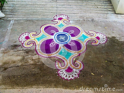 Rangoli. Figure-prayer around the front door. Editorial Stock Photo