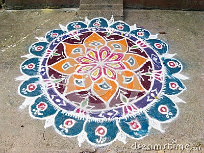 Rangoli. Figure-prayer around the front door. India Editorial Stock Photo