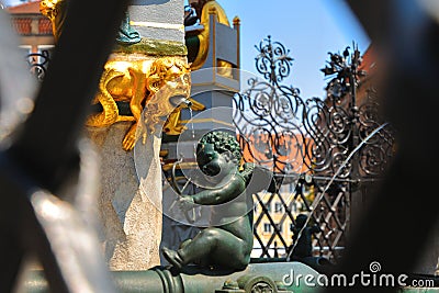 Golden detail of Beautiful Fountain SchÃ¶ner Brunnen, Nuremberg NÃ¼rnberger, Bavaria Bayern, Germany Deutschland Stock Photo
