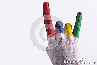 Colorful fingers white background Stock Photo