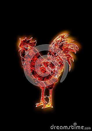 Colorful Fire rooster. symbol of the Chinese New Year. Fire bird, red cock. Happy New Year 2017 card Stock Photo