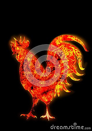 Colorful Fire rooster. symbol of the Chinese New Year. Fire bird, red cock. Happy New Year 2017 card Stock Photo