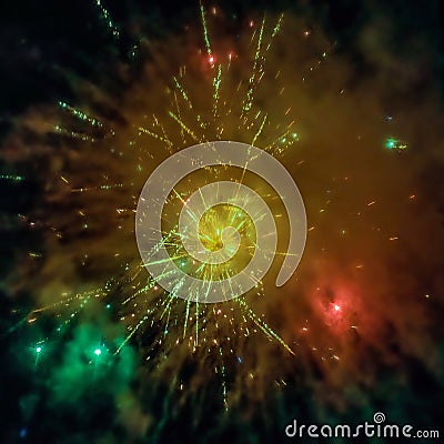 Colorful firecrackers on New Year& x27;s Eve Stock Photo