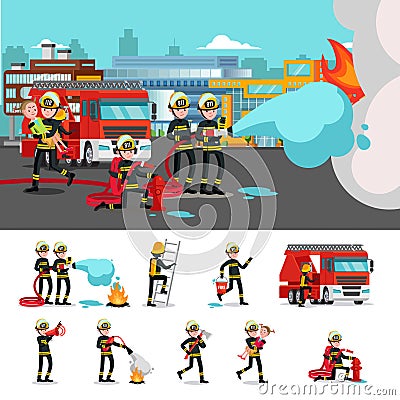 Colorful Firefighting Composition Vector Illustration