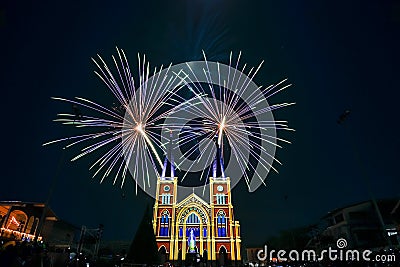 Colorful firework with virgin mary in the Christmas Editorial Stock Photo