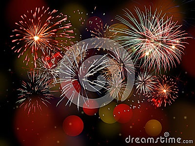 Colorful fireworks background with bokeh Stock Photo