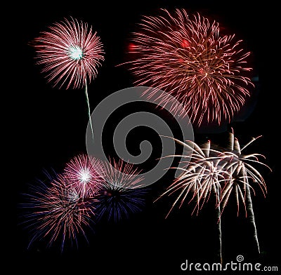 Colorful Fireworks on black background Stock Photo
