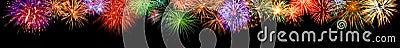 Colorful fireworks border, extra wide format Stock Photo