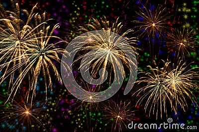 Colorful fireworks celebration on colorful star background Stock Photo