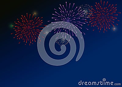 Colorful Fireworks on the dark-blue background Vector Illustration