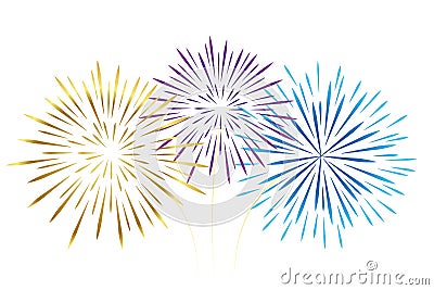 Colorful fireworks gold pink and blue isolated on white background Vector Illustration