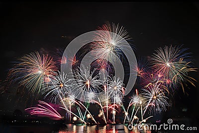 Colorful of fireworks in Happy New Year 2021 holiday festival Stock Photo