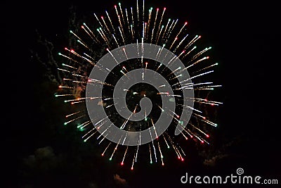 Colorful fireworks lights on the dark sky Stock Photo