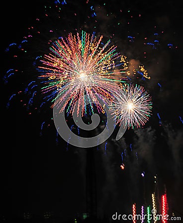 Colorful Fireworks in Night Sky Stock Photo