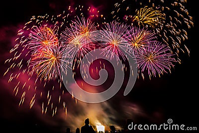 Colorful fireworks over night sky Stock Photo