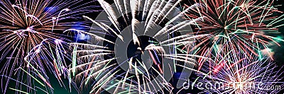 Colorful fireworks panoramic background Stock Photo