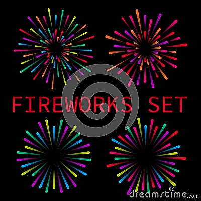 Colorful fireworks set. Vector Illustration
