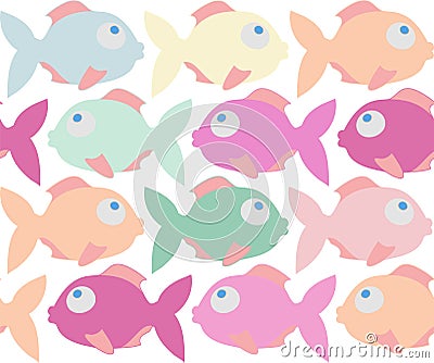 Colorful fish cartoon seamless vector pattern. Cute fish. Vector seamless pattern Stock Photo