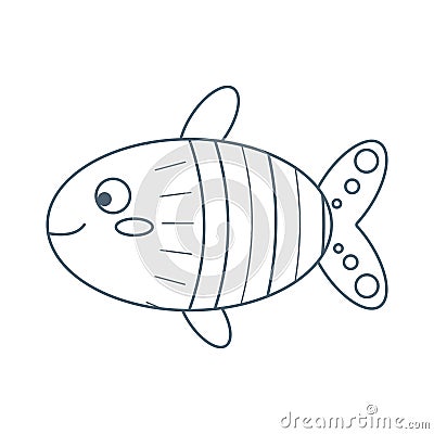 Colorful fish, sea animal. An inhabitant of the sea world, a cute underwater creature. Line art Vector Illustration