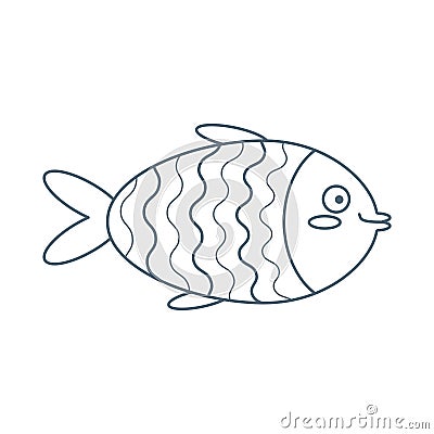 Colorful fish, sea animal. An inhabitant of the sea world, a cute underwater creature. Line art Vector Illustration