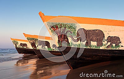 Colorful fishing boats, Lake Malawi Stock Photo