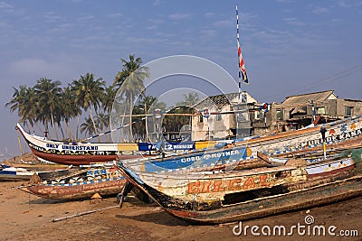 Colorful fishing boats in Prampram, Ghana Editorial Stock Photo