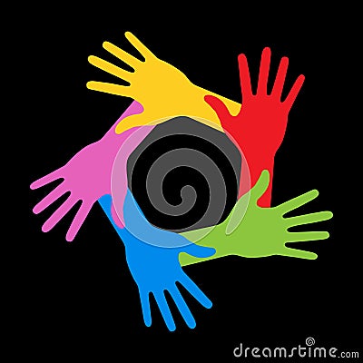 Colorful Five Hands Icon on black background Vector Illustration