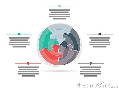 Colorful five sided circle puzzle presentation infographic template Vector Illustration