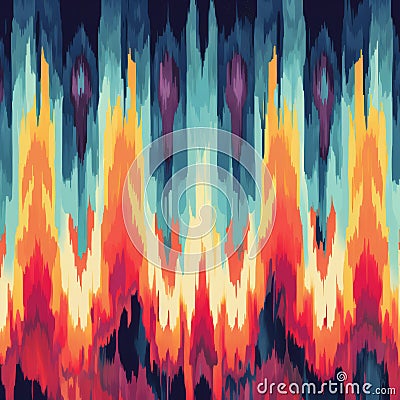 Colorful Flames Abstract Pixelated Landscape With Ikat Influence Stock Photo