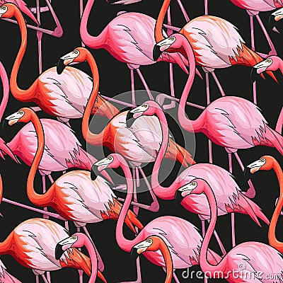 Colorful flamingo seamless background Vector Illustration
