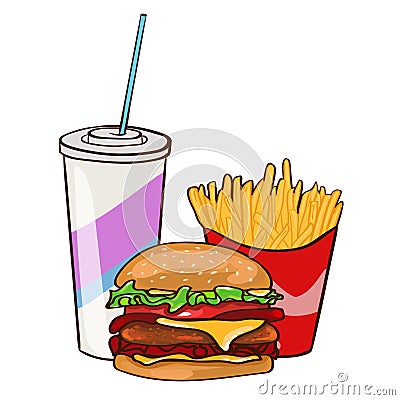 Colorful Flat Fast Food Set Vector Illustration