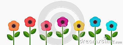 Colorful flat flowers growing in the garden Vector Illustration