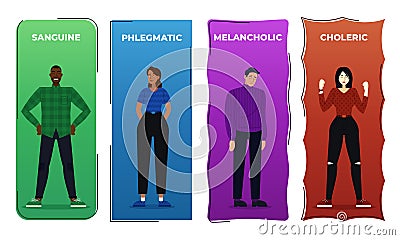 Vector illustration the four human temperaments, and phlegmatic Cartoon Illustration