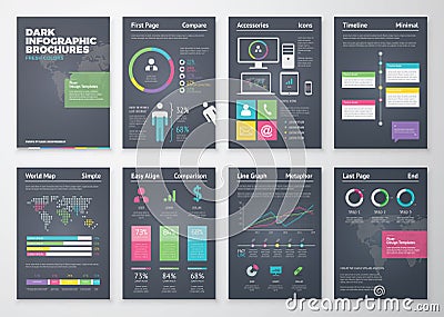 Colorful flat infographic templates on black background Vector Illustration