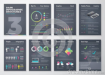 Colorful flat infographic templates on dark background Vector Illustration