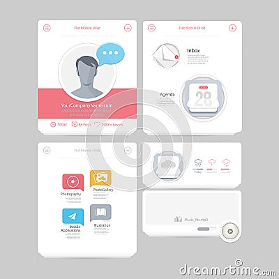 Colorful flat kit UI navigation kit elements with icons for personal portfolio website and mobile templates Vector Illustration