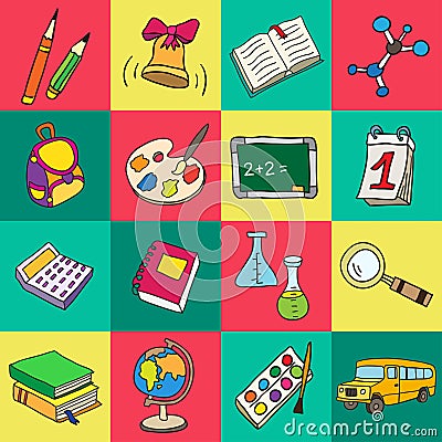 Colorful flat school icons. Vector Illustration