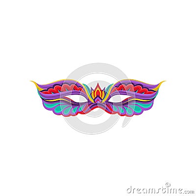 Colorful flat vector icon of bright Venetian masquerade mask. Fancy accessory for carnival party. Holiday decorative Vector Illustration