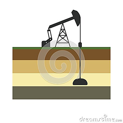 Colorful flat vector oil production illustration: sucker rod pump on oilfiled; vector icon for petroleum, oil and gas industry Vector Illustration